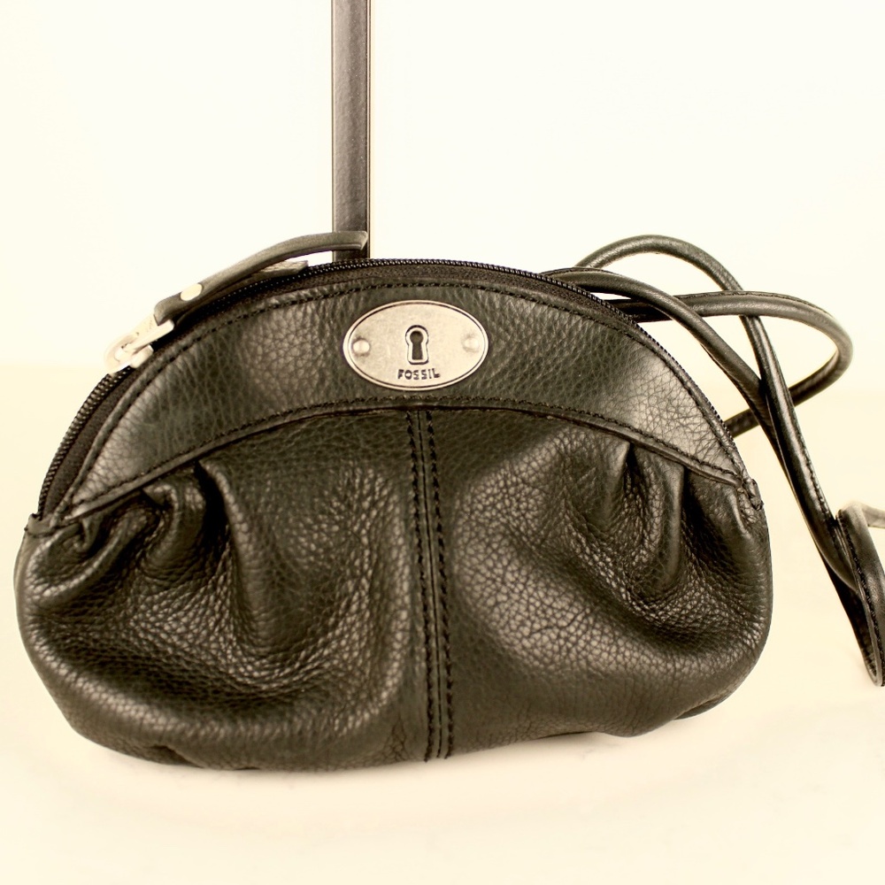 Black Fossil  Pebbled Leather Crossbody